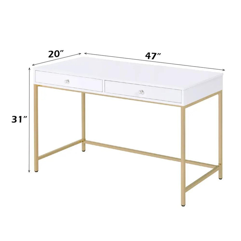 Ottey - Vanity Desk (Same 92540) - White High Gloss & Gold by Unique Piece Furniture