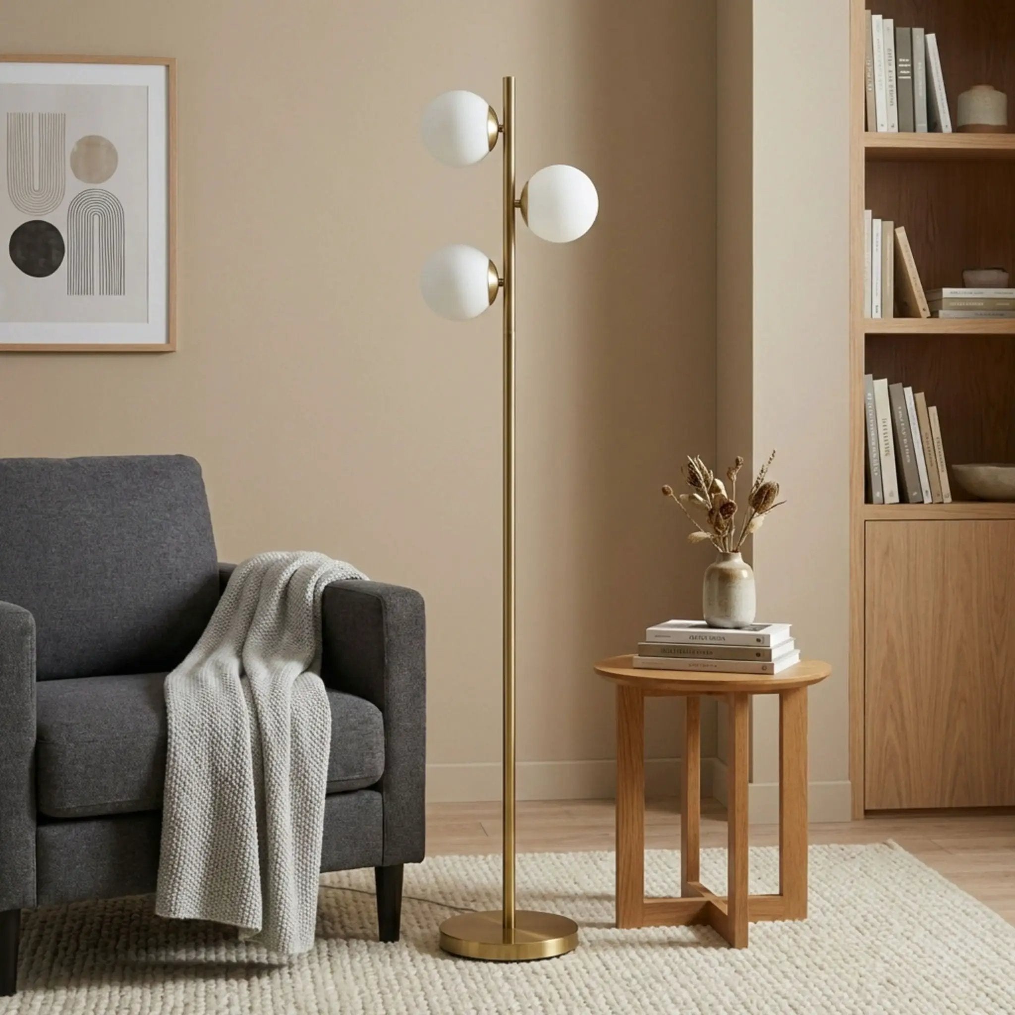 Brilliance - Modern Floor Lamp, Opal Shades And Round Base - Clear / Gold by Unique Piece Furniture