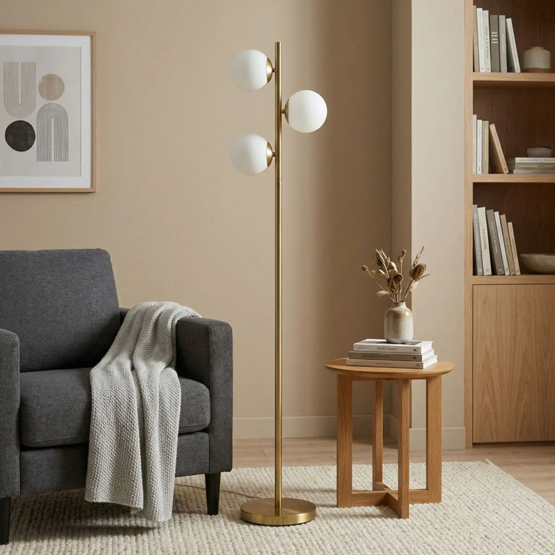 Brilliance - Modern Floor Lamp, Opal Shades And Round Base - Clear / Gold by HouseOfZazla
