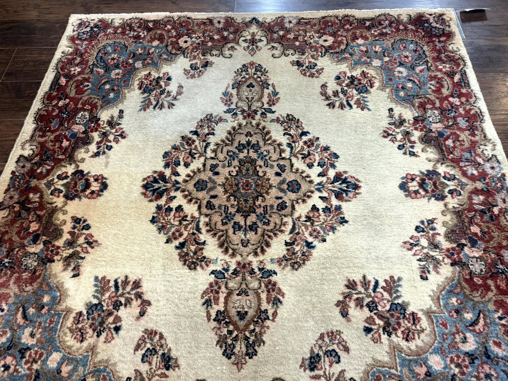 Square Persian Kerman Rug, Beige/Cream and Light Blue, Traditional Persian Rug, 5.5 x 5.5 ft by Jewel Rugs