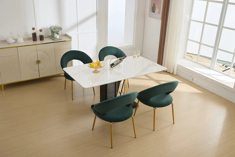 Velvet Fabric Dining Chair with Curved Backrest and Golden Metal Legs by HouseOfZazla