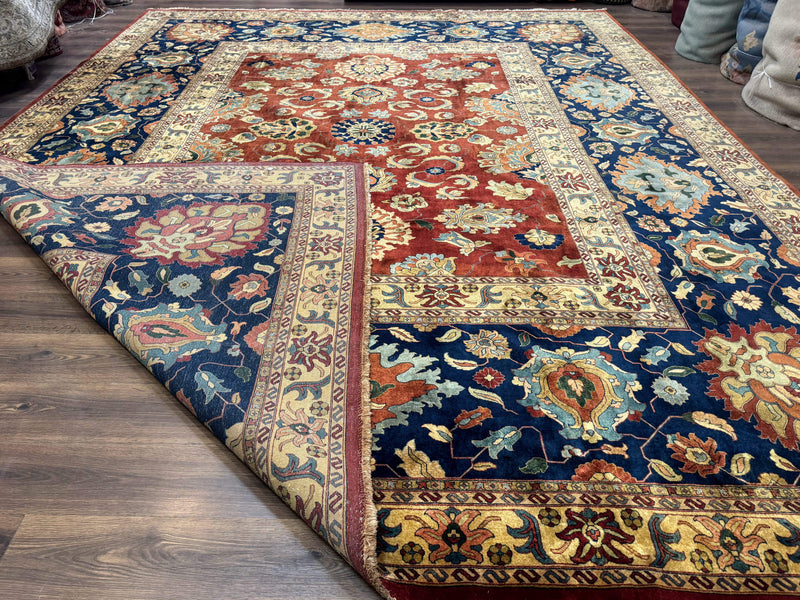 Palace Size Indo Persian Rug 12x15, Sultanabad Mahal Carpet, Red Navy Blue, Fine 210 KPSI by Jewel Rugs