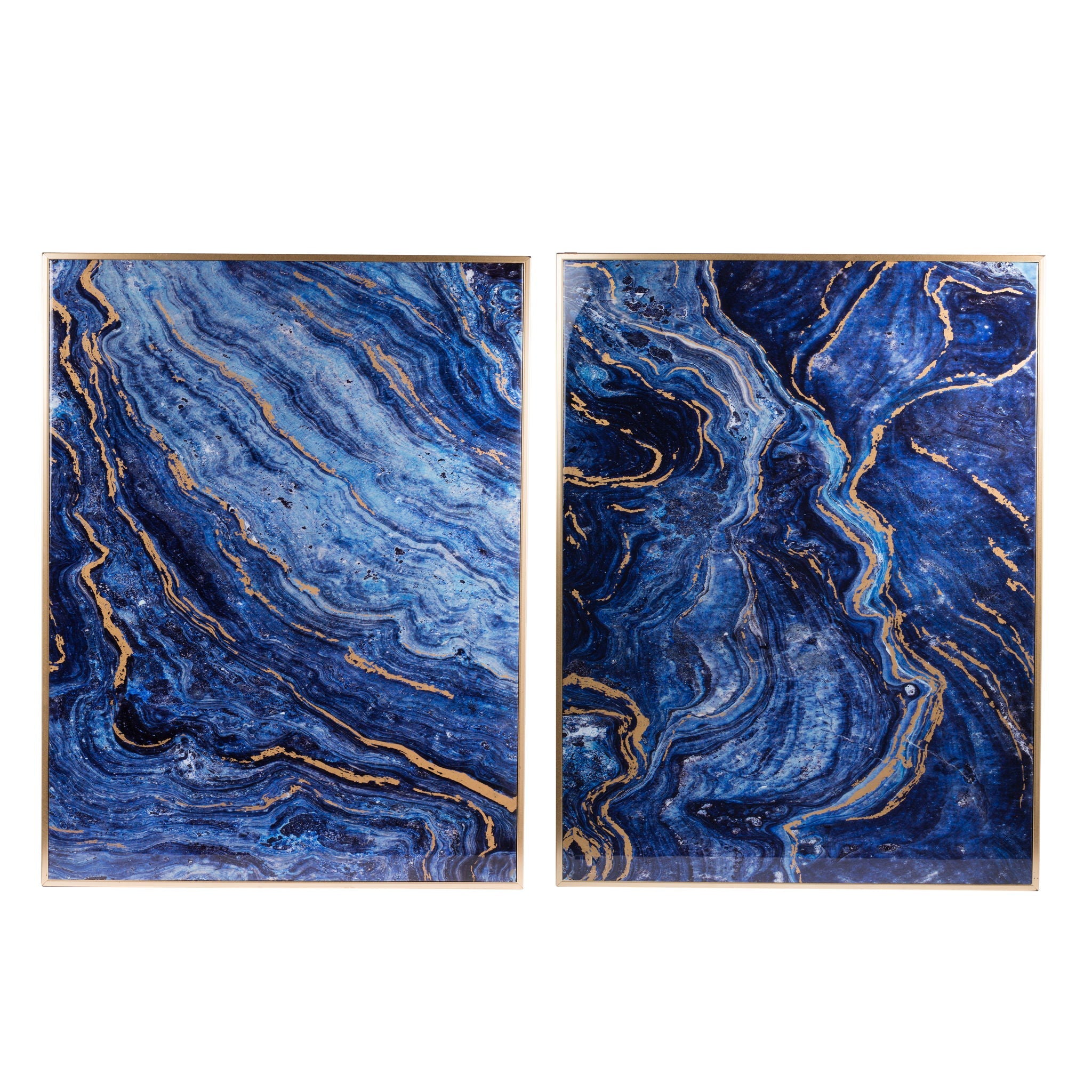 Framed Art Panels, Unique Marbled Design (Set of 2) - Blue by HouseOfZazla