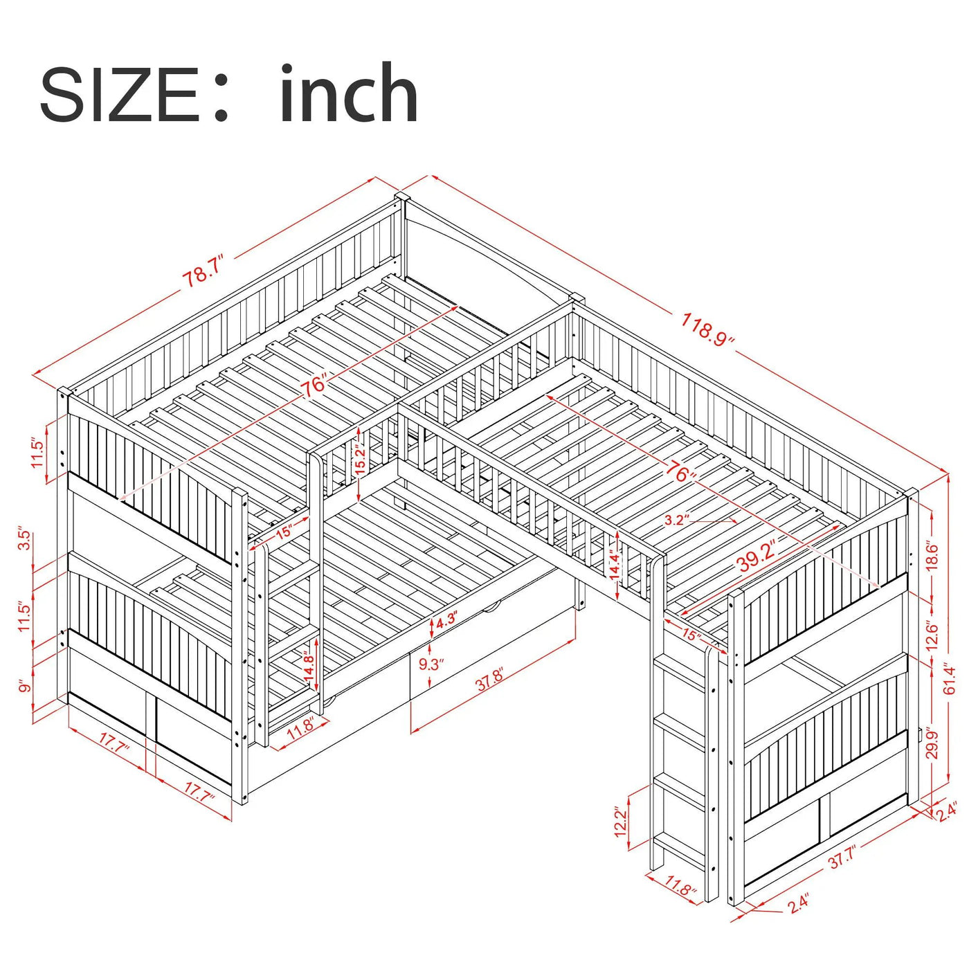Bunk Bed With Loft And 2 Drawers by Unique Piece Furniture