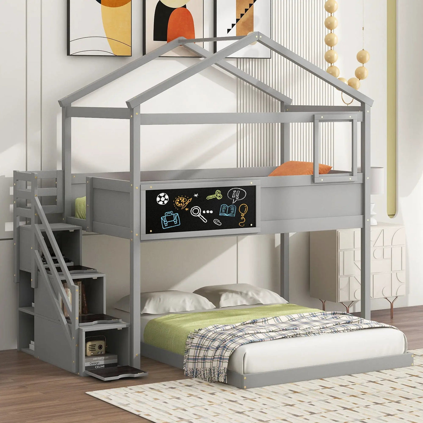 House Style Bunk Bed With Storage Staircase And board by Unique Piece Furniture