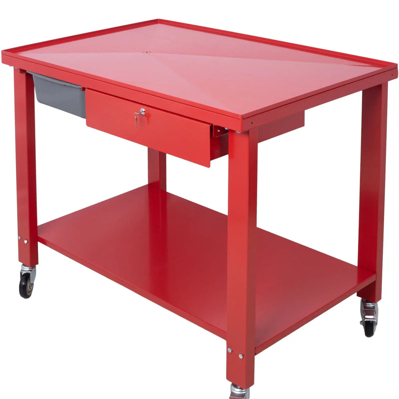 Transmission Teardown Work Station 1 / 2 Ton Capacity Sloping Drain Table Locking Drawer Removable Drain Basin Full-Width Lower Shelf Four 4" Caster Wheels by HouseOfZazla