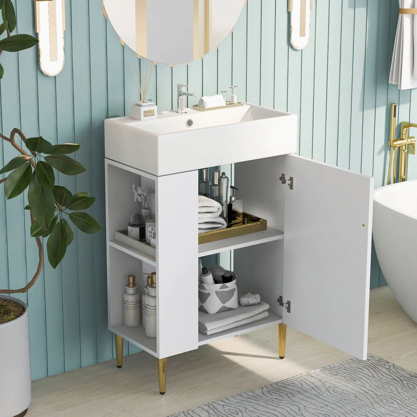 Bathroom Vanity, Combo Cabinet, Bathroom Storage Cabinet, Single Ceramic Sink by Unique Piece Furniture