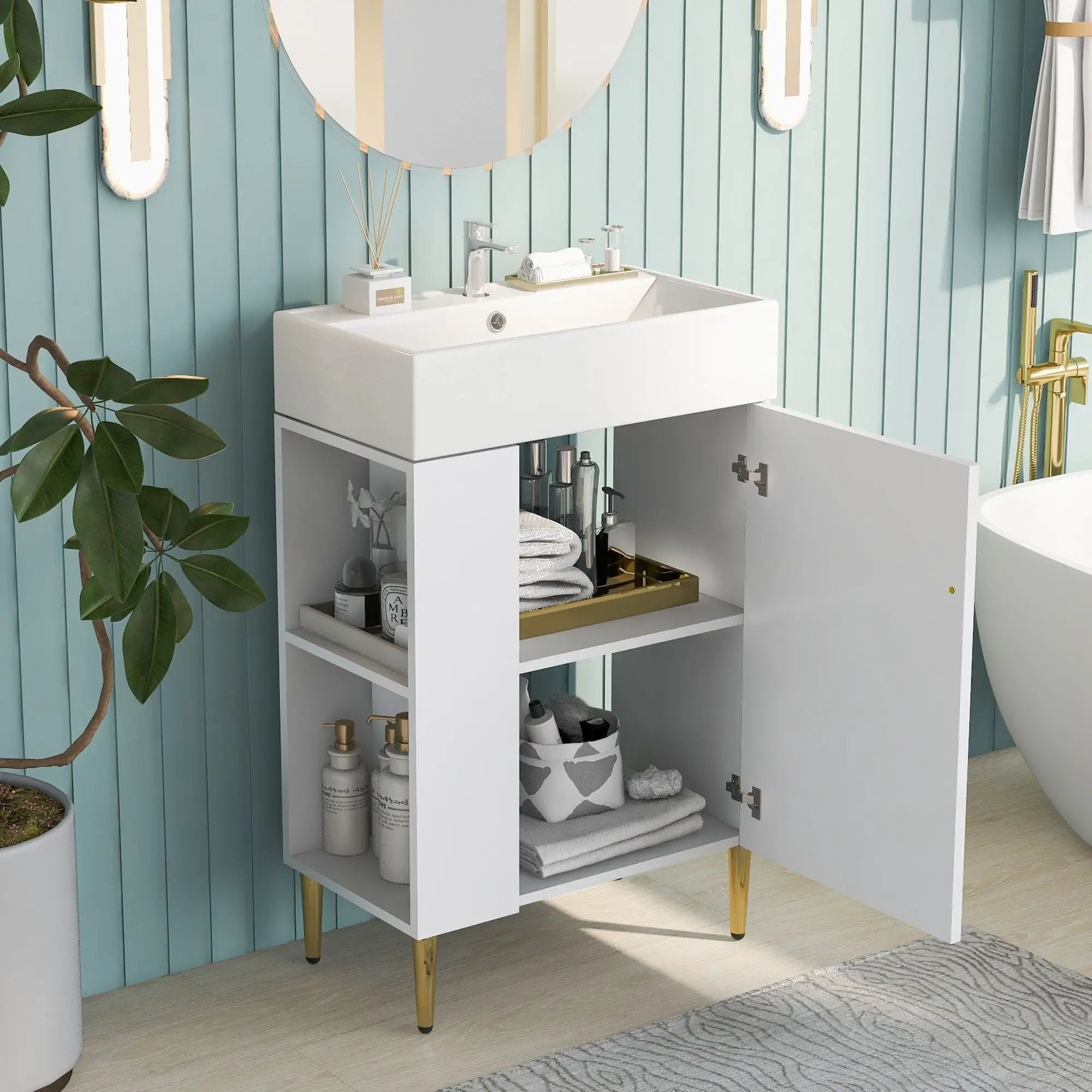Bathroom Vanity, Combo Cabinet, Bathroom Storage Cabinet, Single Ceramic Sink by Unique Piece Furniture