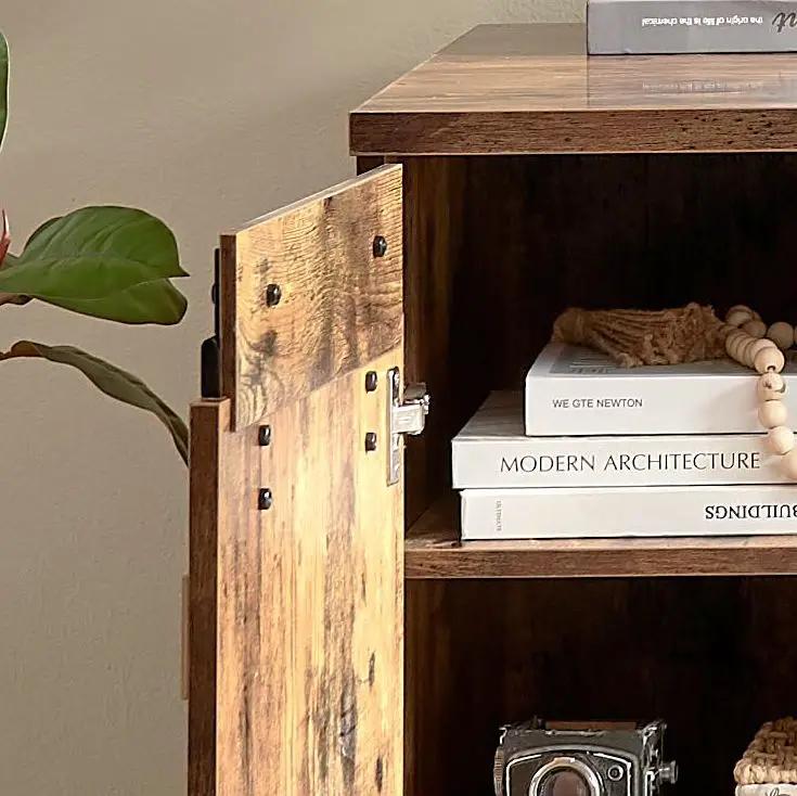 Home Office Desk One Cabinet Three Shelves Faux Barn Door On Metal Euro Hinges Modesty Panel - Distressed Wood by Unique Piece Furniture