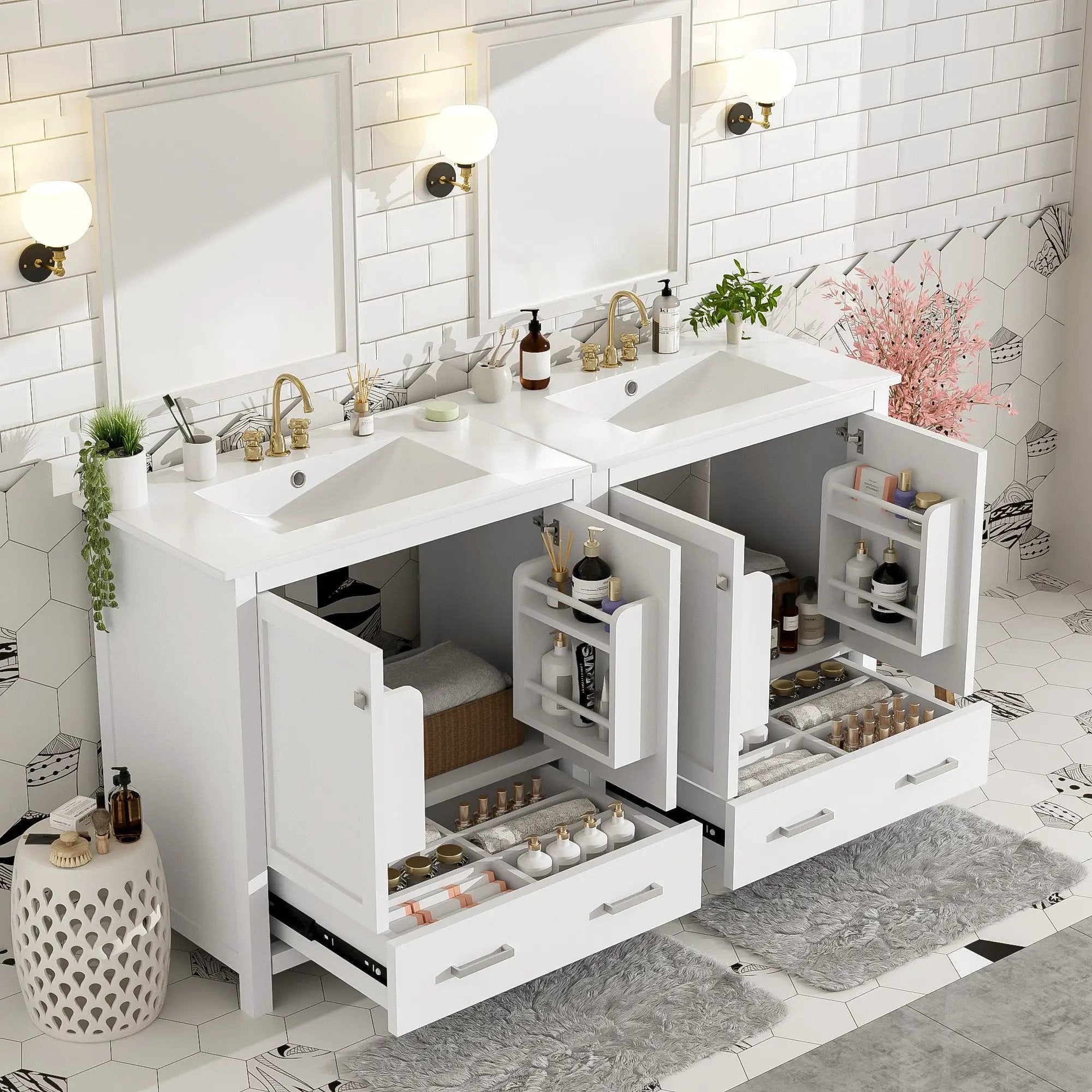 60" White Bathroom Vanity Set by HouseOfZazla