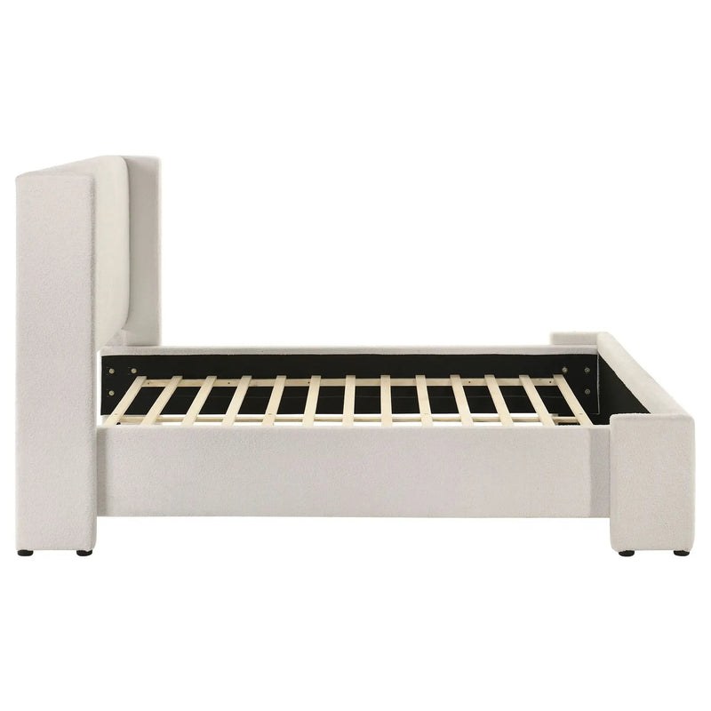 Alamosa Boucle Upholstered Queen Wingback Bed White by Unique Piece Furniture