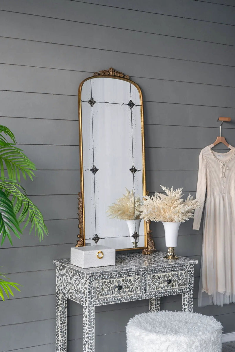 Antique Arched Mirror With Metal Frame, Full Length Mirror For Living Room Bathroom Entryway - Gold by Unique Piece Furniture