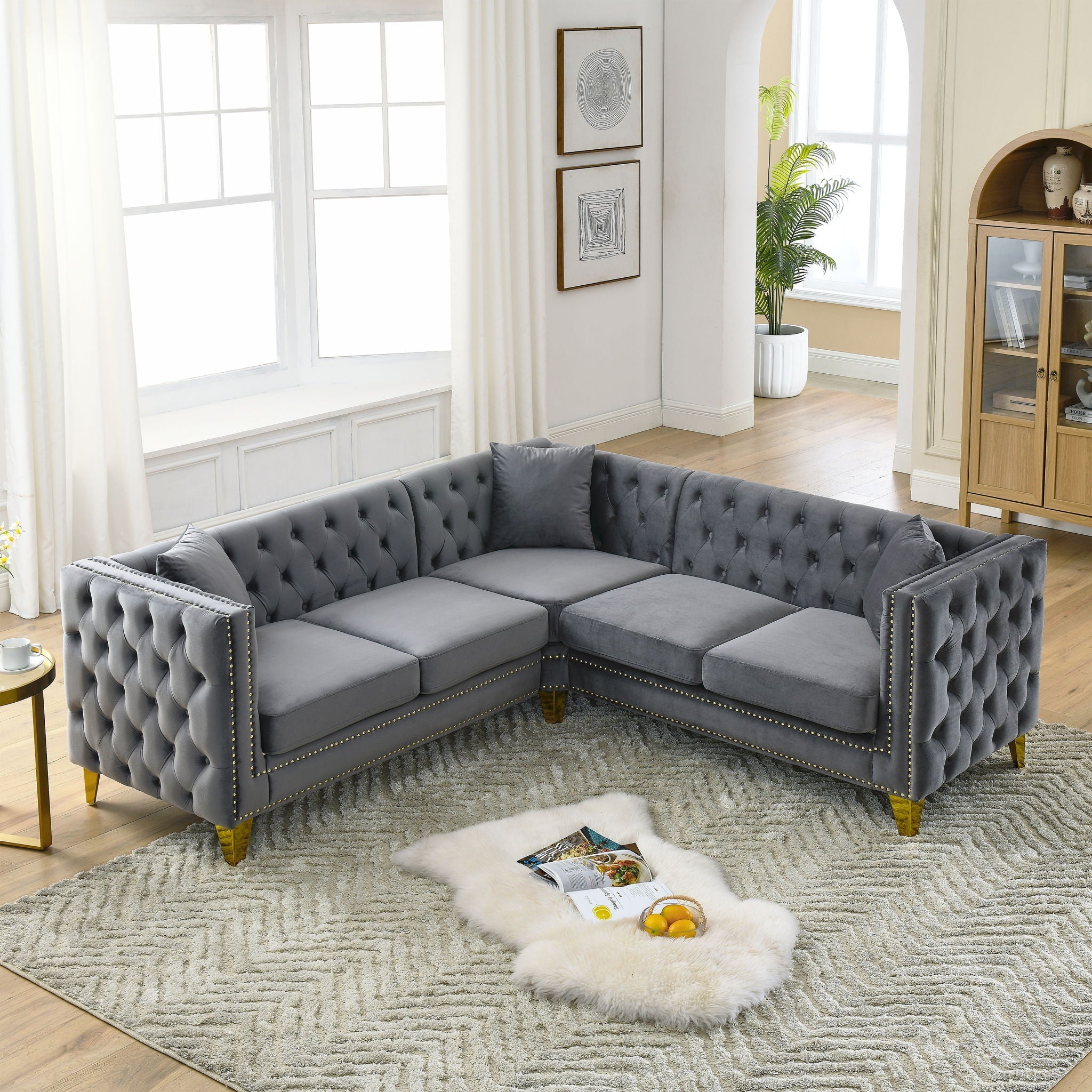 L-Shaped Corner Sofa, 5 Seater Sectional With Tufted Design by HouseOfZazla