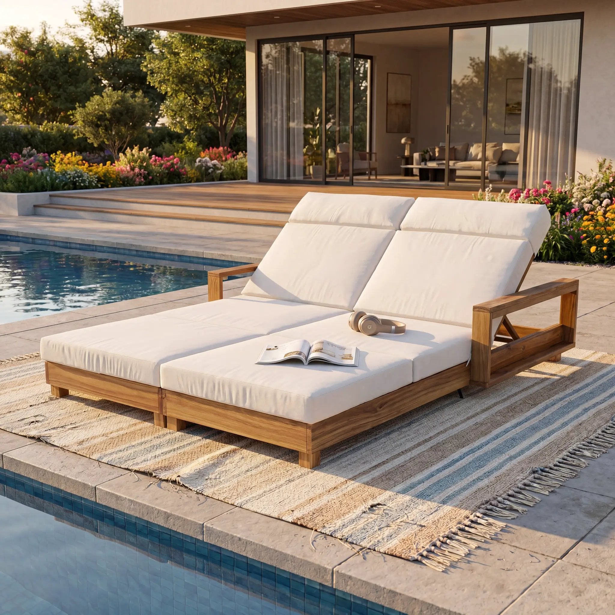 Double Acacia Wood Chaise Lounge Set by HouseOfZazla