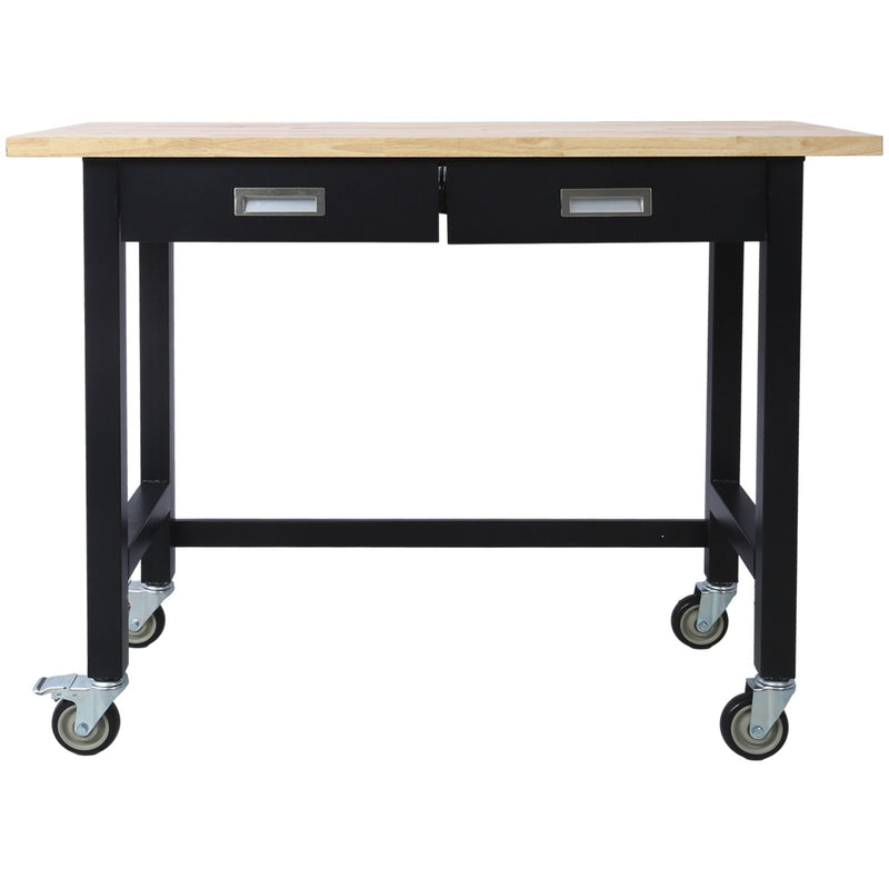 Work Bench, Workbench With Drawer Storage, Heavy Duty Bamboo Wood Work Table With Wheels For Garage Home Office by HouseOfZazla