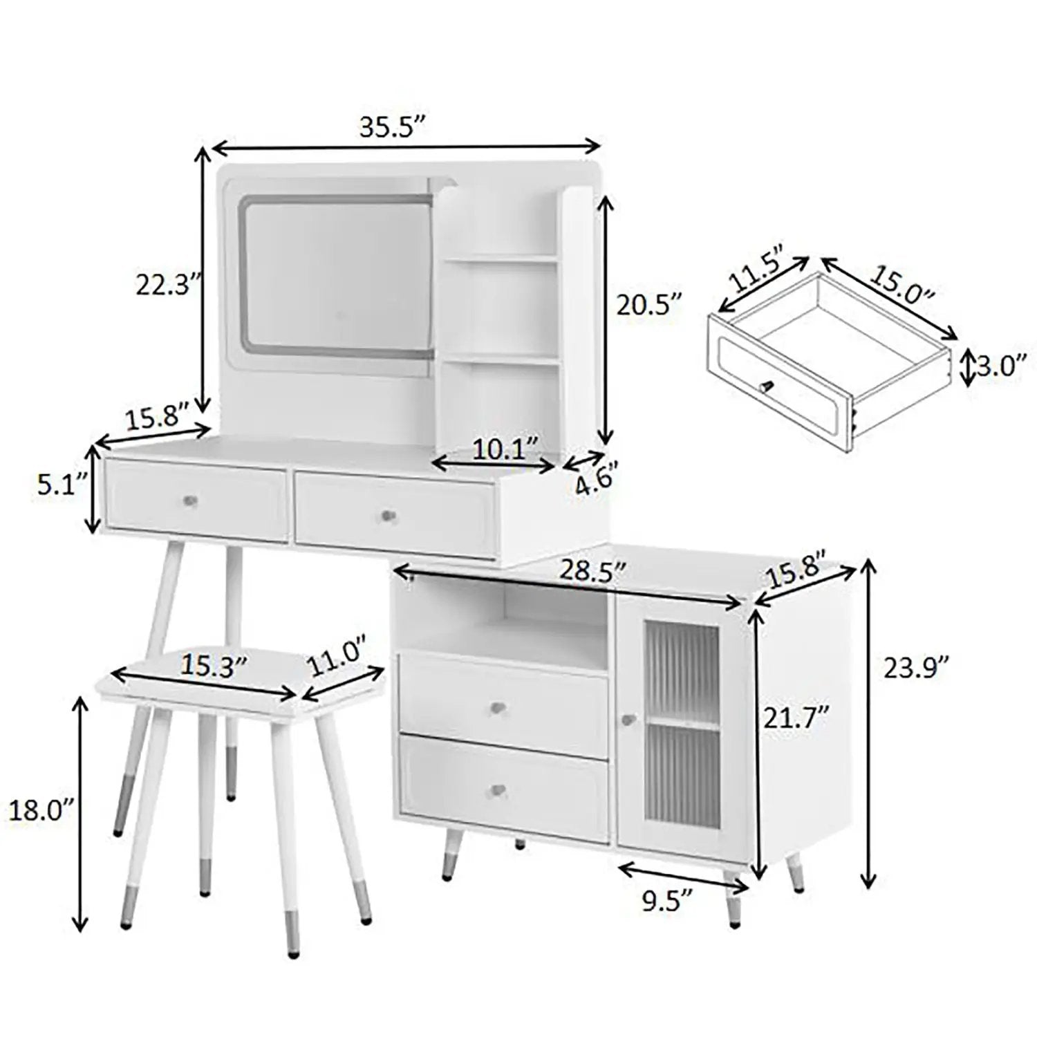 Modern Makeup Vanity Desk With Mirror And Lights Retractable Design Engineered Wood - Black by HouseOfZazla