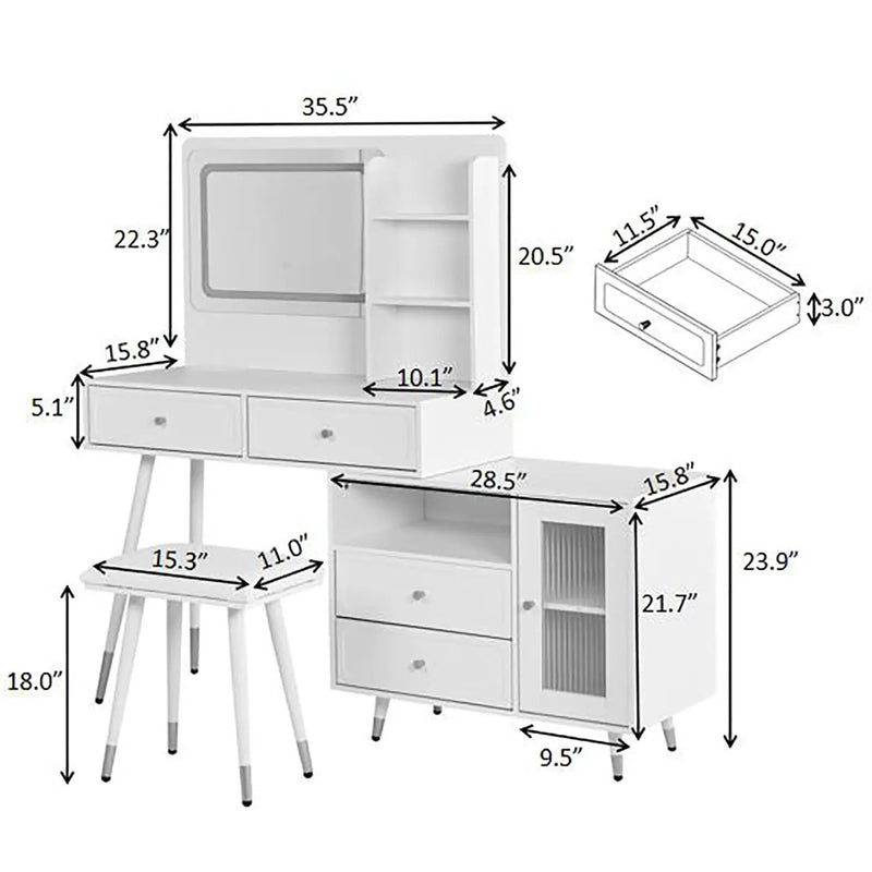 Modern Makeup Vanity Desk With Mirror And Lights Retractable Design Engineered Wood - Black by HouseOfZazla