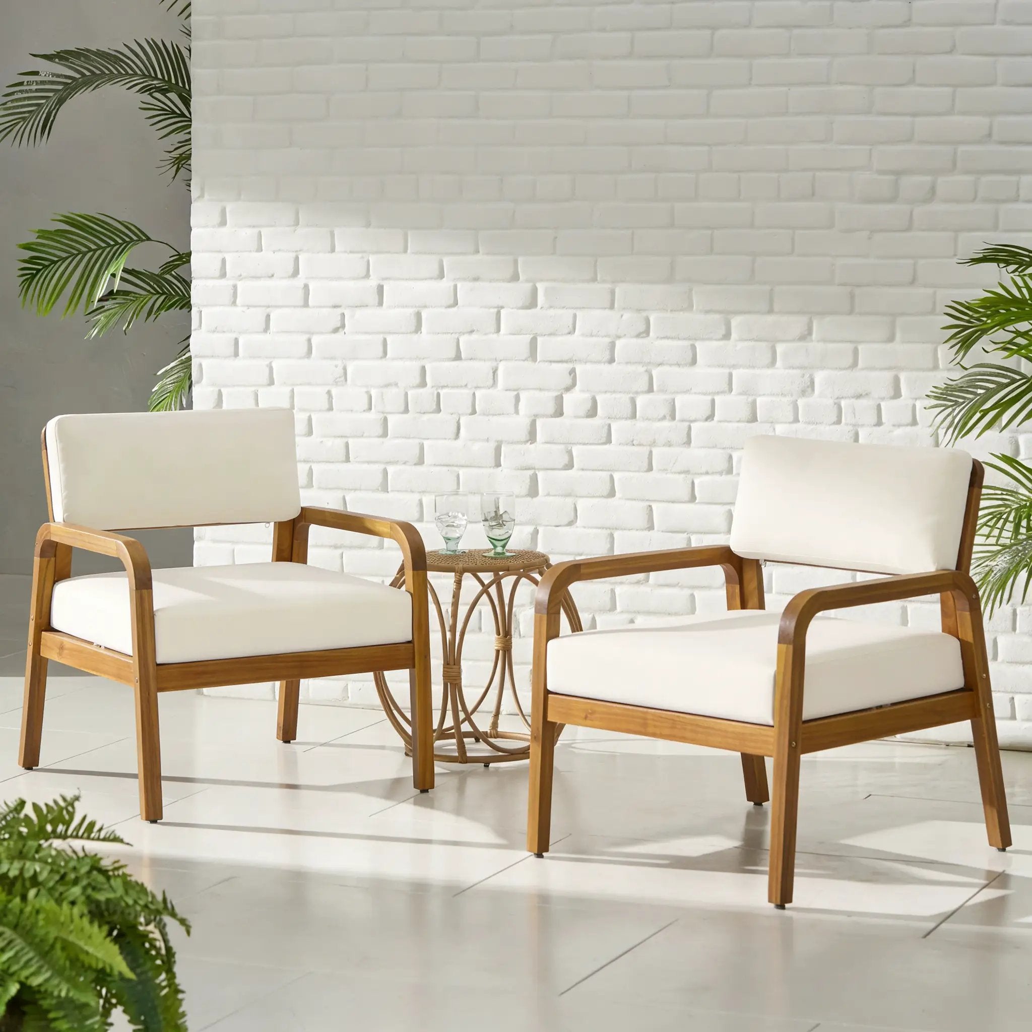 Outdoor Acacia Wood Armchair Set with Weather-Resistant Cushions by HouseOfZazla
