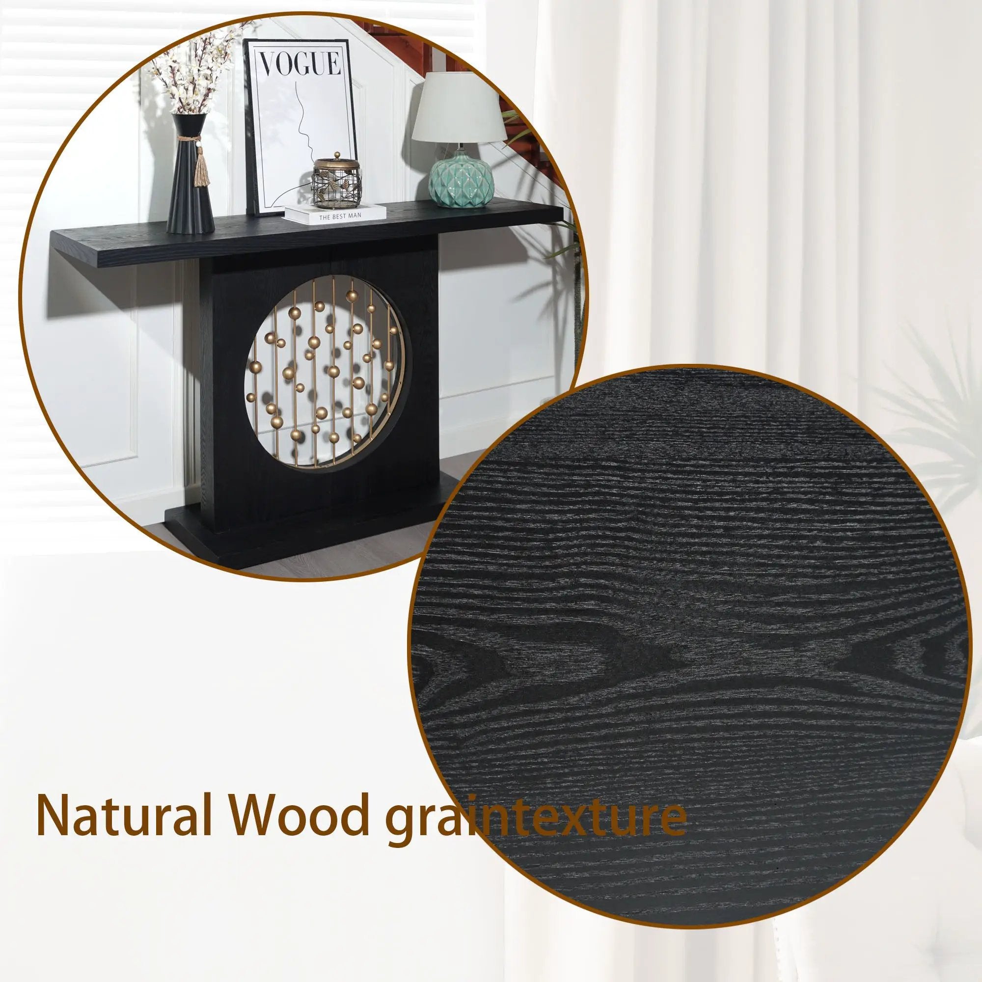 Console Table With Circular Art Decor For Living Room - Multi
