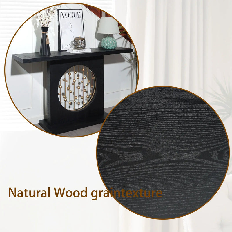 Console Table With Circular Art Decor For Living Room - Multi