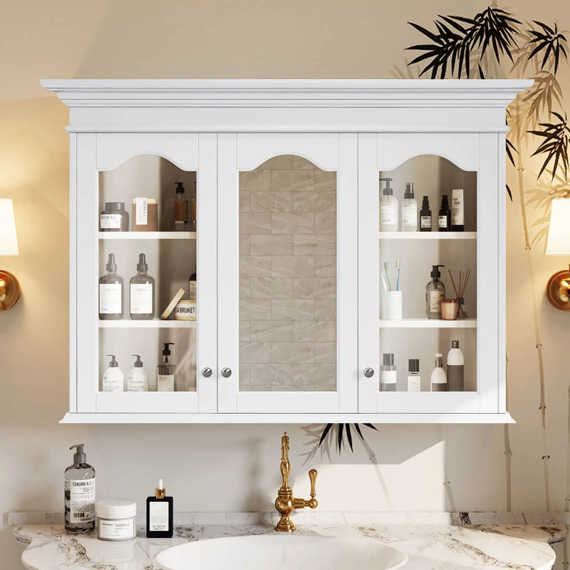 Medicine Cabinet With Mirror Door And Adjustable Shelves, Wall-Mounted Bathroom Storage Cabinet - White by Unique Piece Furniture