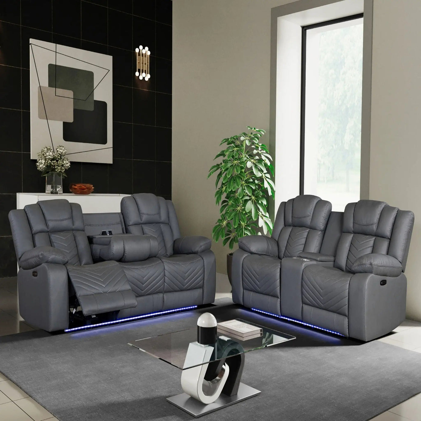Raize - Power Living Room Set With Storage Console And Cup Holders by Unique Piece Furniture