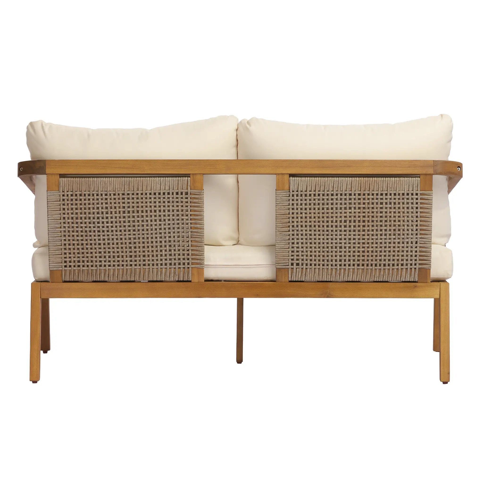 2-Piece Outdoor Loveseat & Coffee Table Set Acacia Wood Frame with PE Wicker Back & Water-Resistant Cushions by HouseOfZazla