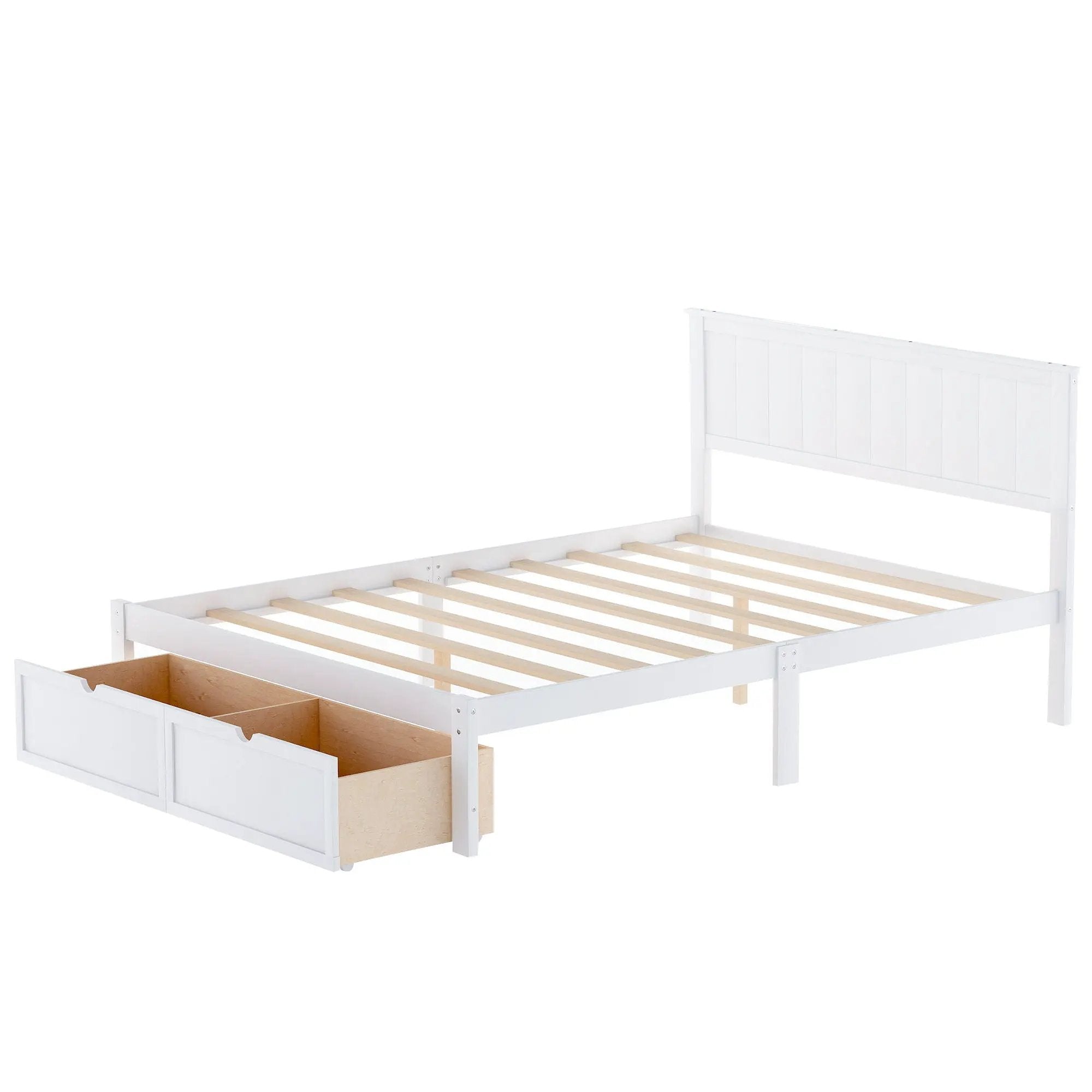 Full Size Platform Bed With Under Bed Drawers - White by Unique Piece Furniture
