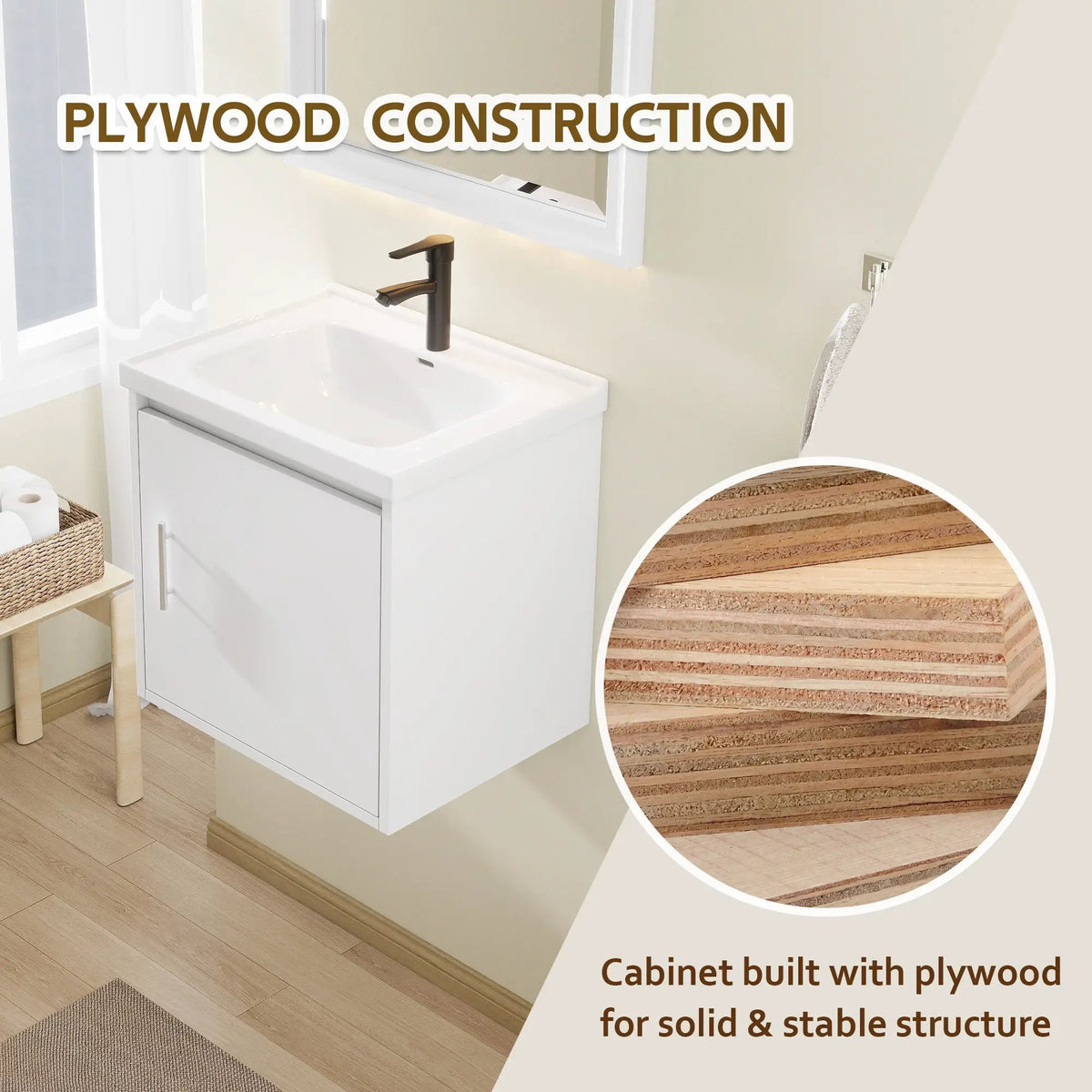 20" Floating Bathroom Vanity, Wall Mounted Plywood Cabinet by HouseOfZazla