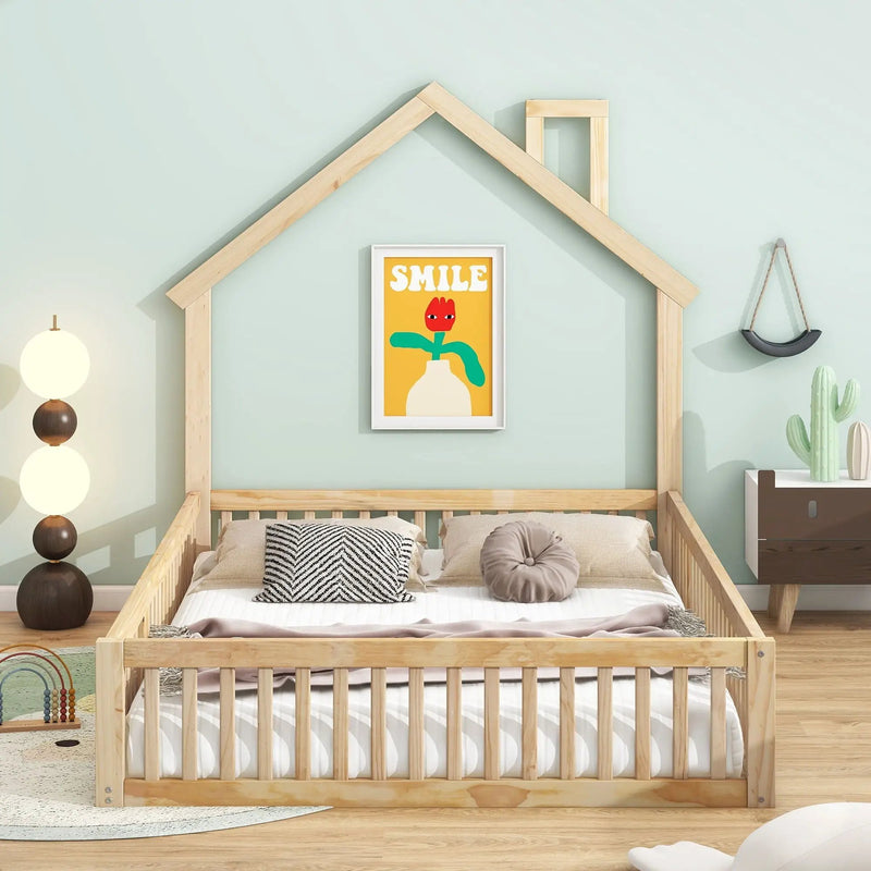 House Platform Bed With Guardrail by HouseOfZazla