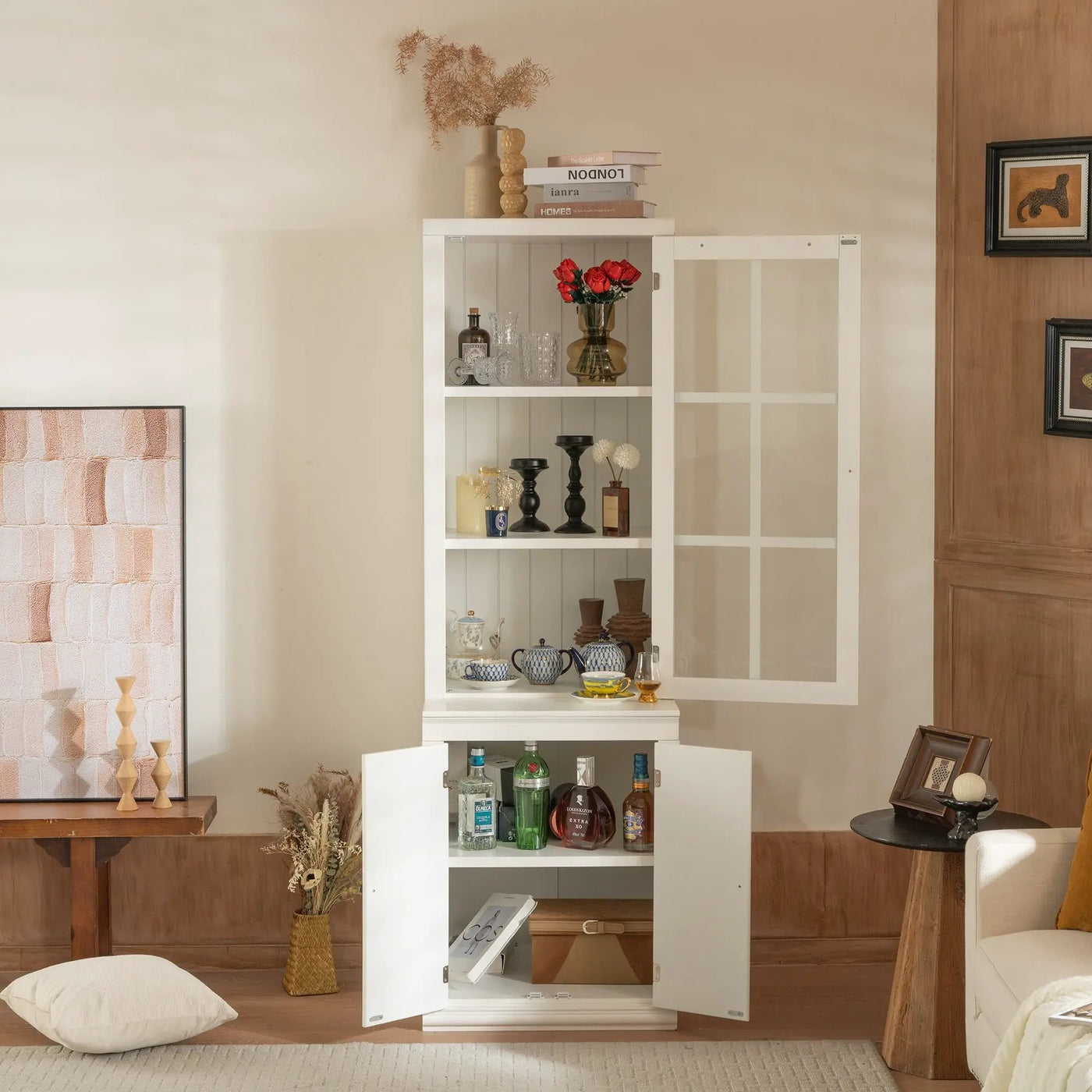 Retro Style Hutch Cabinet With Glass Door, China Cabinet For Home by HouseOfZazla