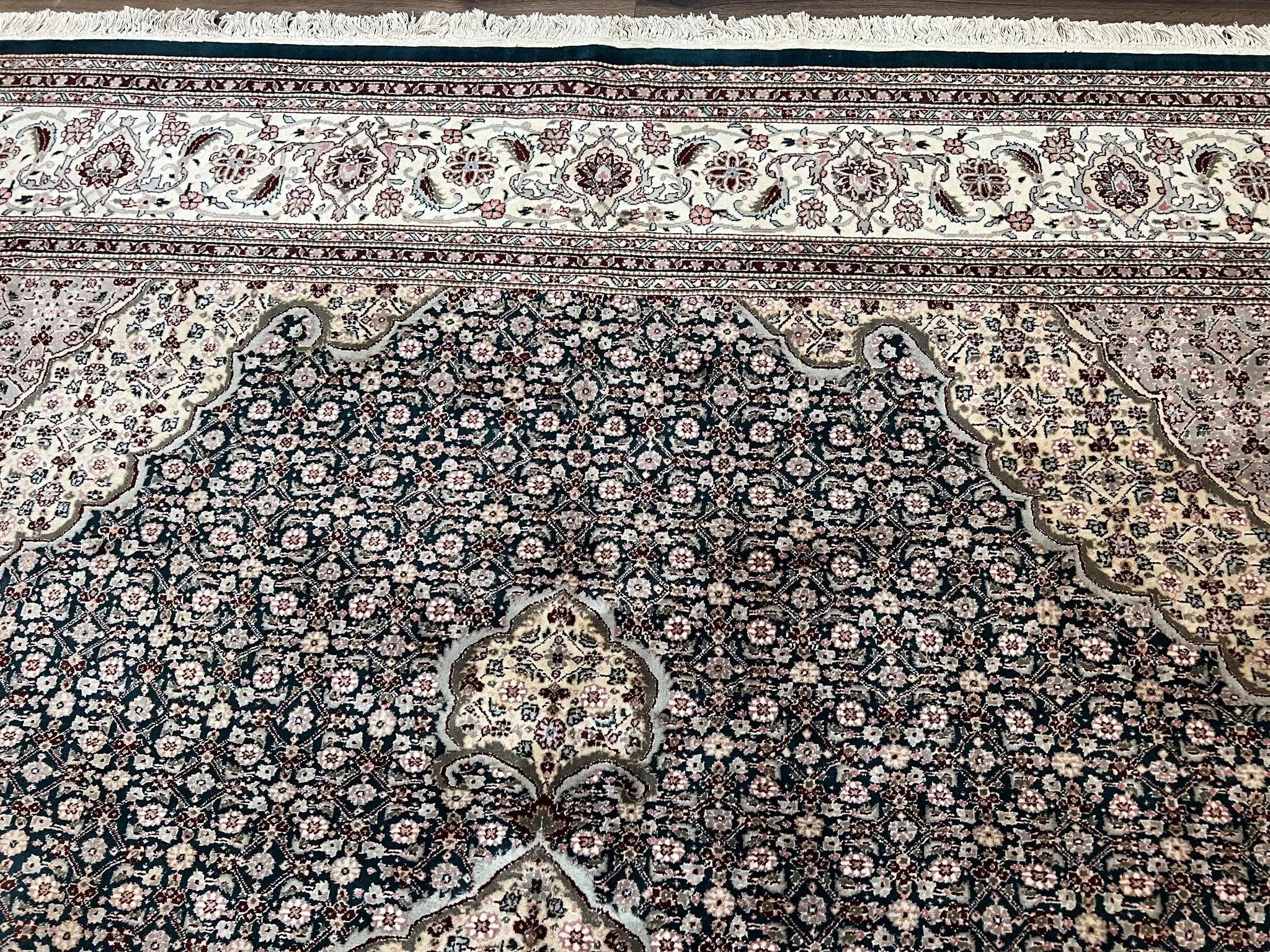 Sino Persian Rug 9x12, Dark Green and Ivory, Medallion, Mahi Herati, Elegant Oriental Carpet, Wool Hand Knotted Traditional Room Sized Rug by Jewel Rugs