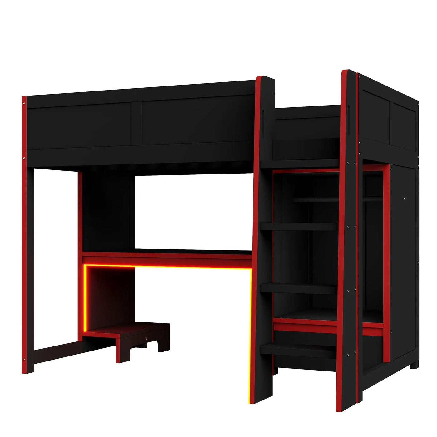 Gaming Loft Bed With Built In Desk, Wardrobe, LED Lighting And Drawer by HouseOfZazla