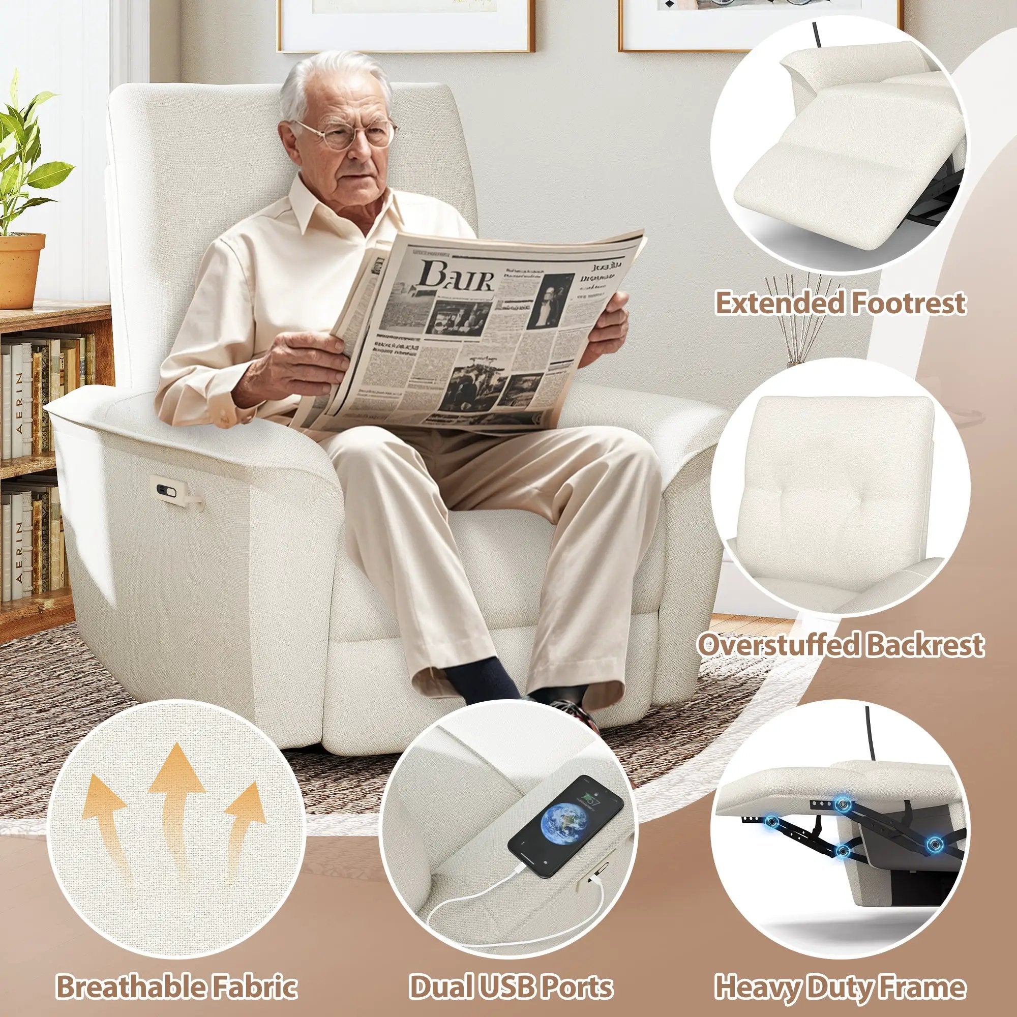 270° Power Swivel Rocker Recliner Chair with Phone Holder by HouseOfZazla
