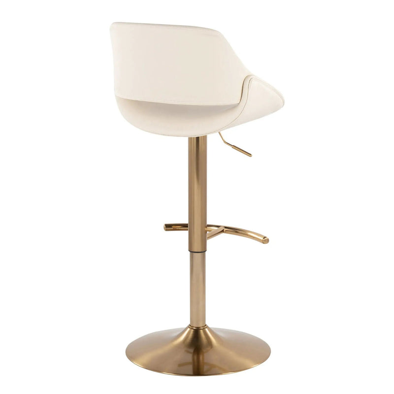 Fabrico - Contemporary Adjustable Barstool With Swivel With Rounded T Footrest (Set of 2) - Gold / Cream by Unique Piece Furniture