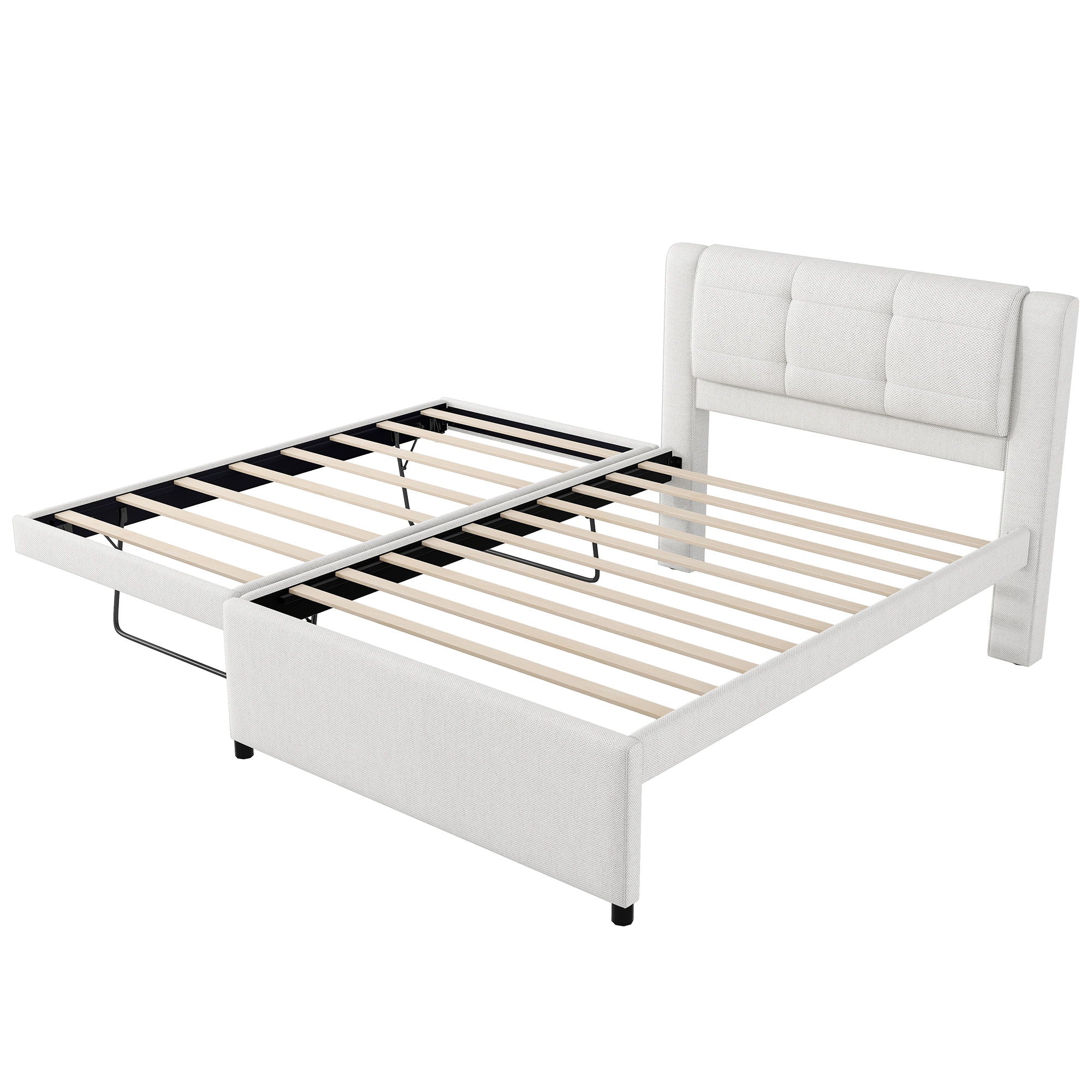 Upholstery Platform Bed With Trundle, Trundle Can Be Flat Or Erected by HouseOfZazla