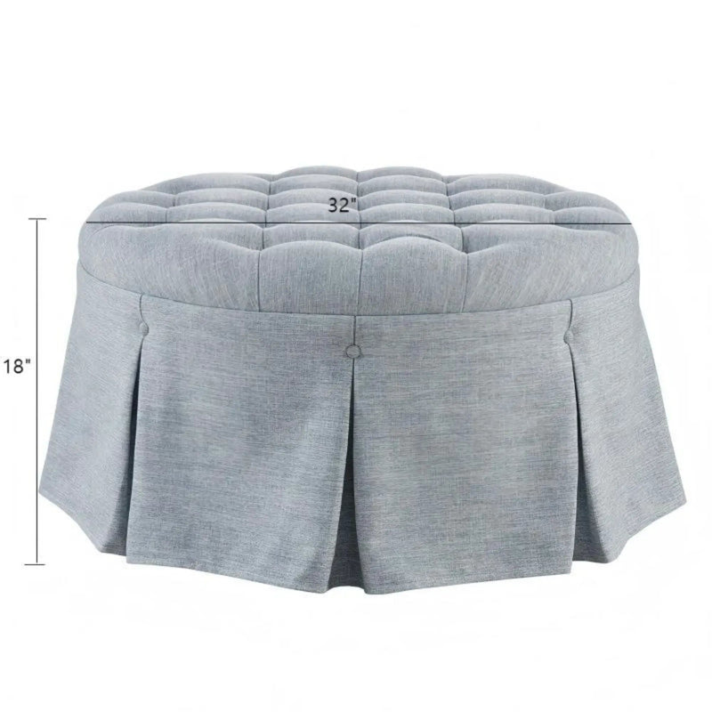 Skirted Tufted Round Ottoman With Button Top - Gray by Unique Piece Furniture