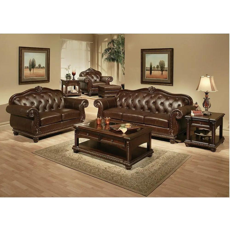 Anondale - Loveseat - Espresso Top Grain Leather Match & Cherry by Unique Piece Furniture