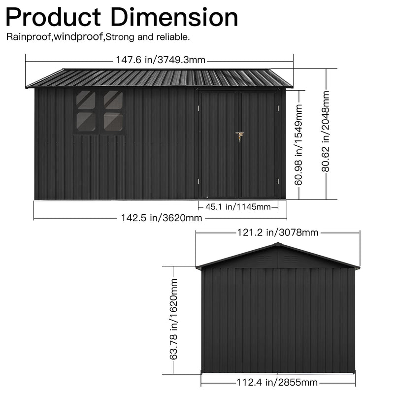 12x10 ft Metal Garden Shed Outdoor Storage by HouseOfZazla