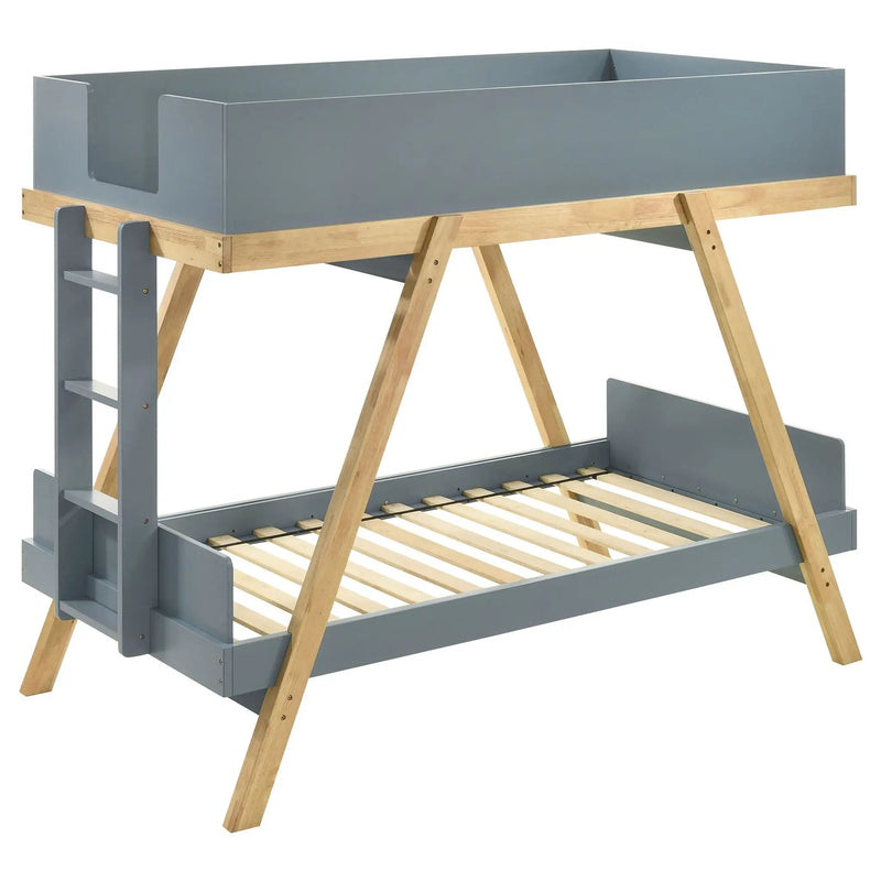 Frankie Wood Twin Over Twin Bunk Bed Blue and Natural by Unique Piece Furniture