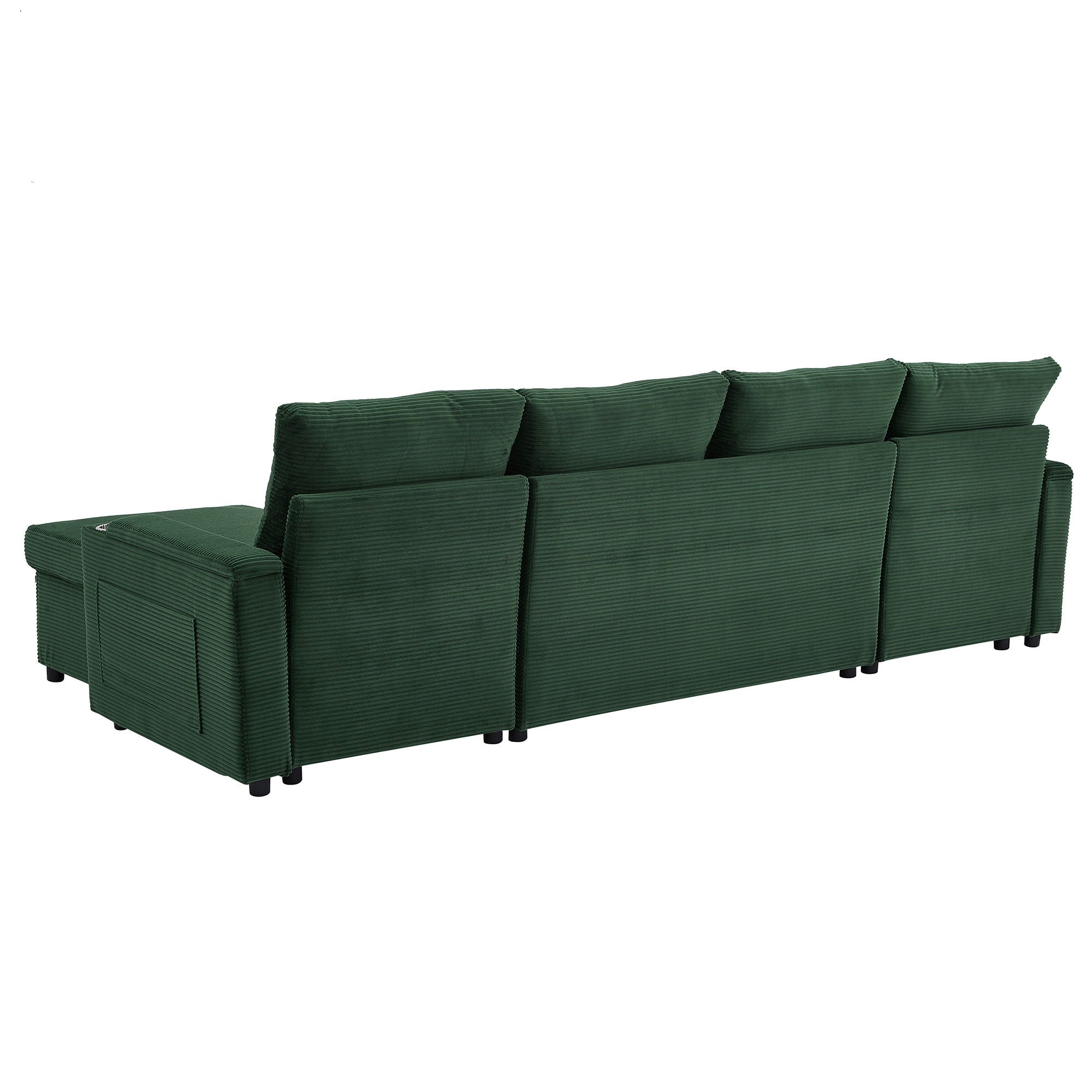 U Shaped Sectional Sofa Bed With Storage Chaise Lounges, USB Ports, And Cup Holders by HouseOfZazla