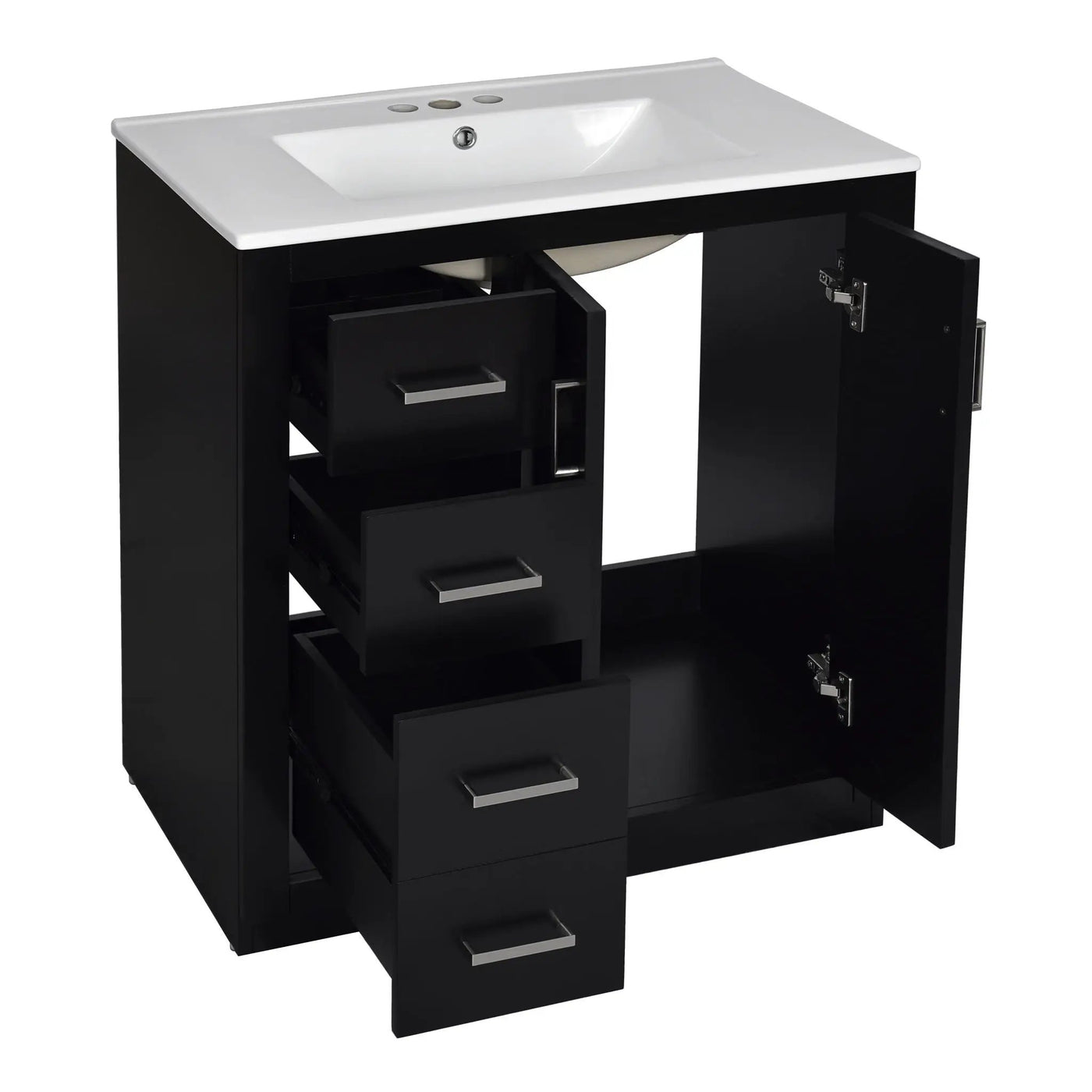 Ceramic Sink Combo, Freestanding Vanity Set With 3 Drawers & Soft Closing Doors by Unique Piece Furniture