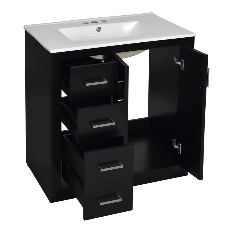Ceramic Sink Combo, Freestanding Vanity Set With 3 Drawers & Soft Closing Doors by HouseOfZazla