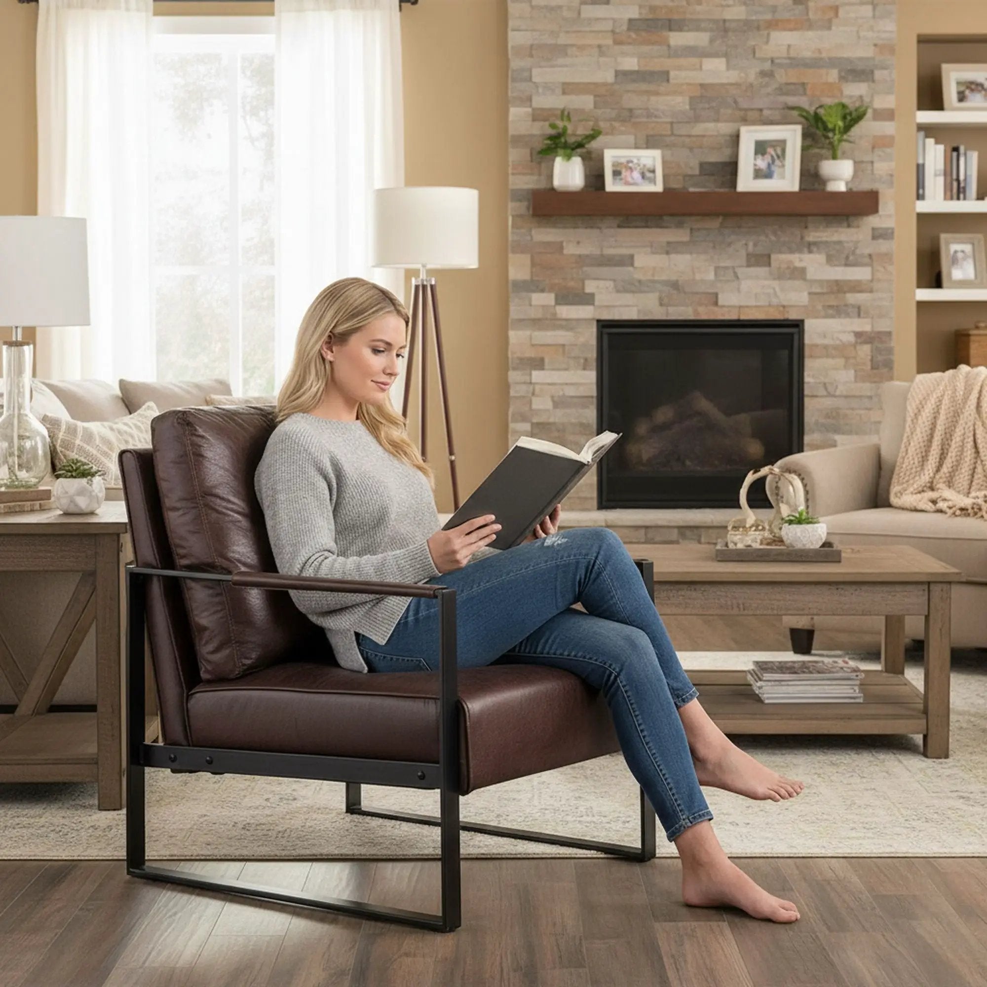 Classic Mid Century Modern Accent Chair With Durable Square Metal Frame, Armchair by Unique Piece Furniture