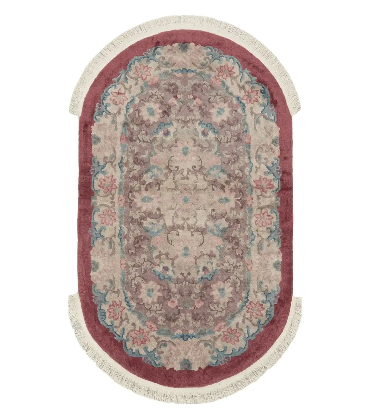 Oval Chinese Art Deco Rug 3x5 Vintage Wool Carpet by Jewel Rugs
