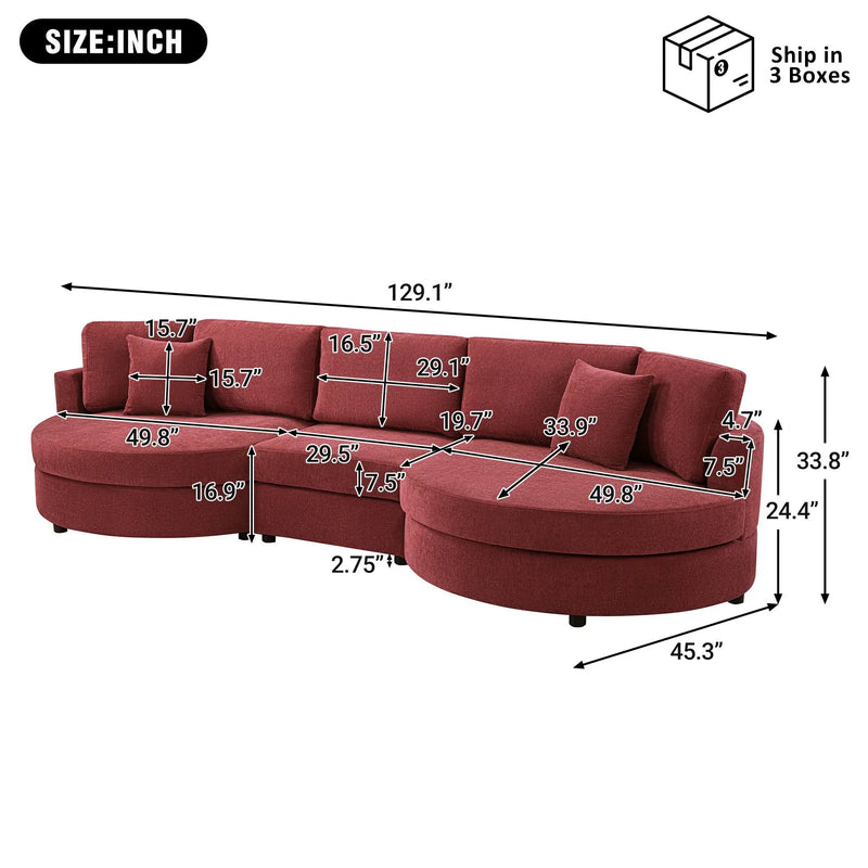 Modern 3 Seater Upholstered Sofa With Curved Design by HouseOfZazla