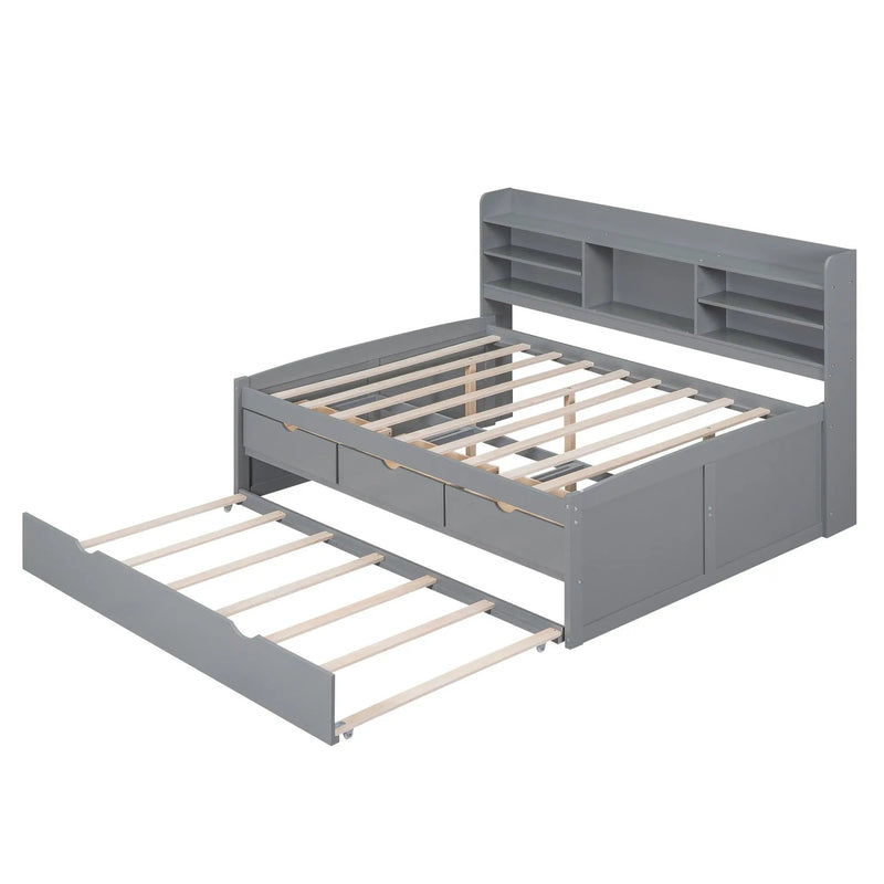 Captain Bed With Built In Bookshelves, 3 Storage Drawers, And Trundle by HouseOfZazla