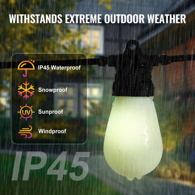 RGB Outdoor String Lights, 50FT with APP Control by HouseOfZazla