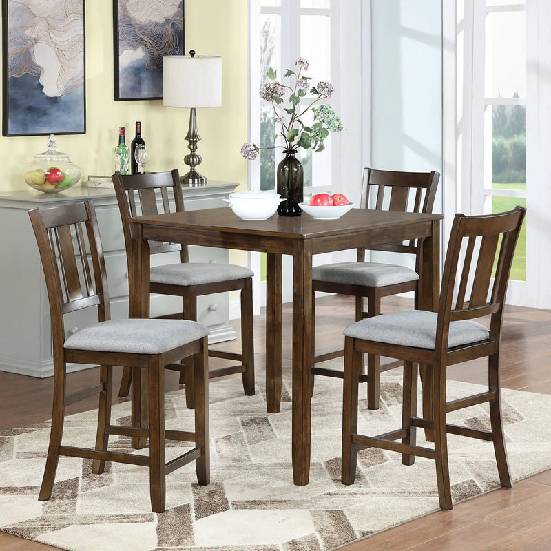 5 Pieces Dining Table Set, Counter Height Kitchen Table Set With Square Table And 4 Upholstered Chairs by Unique Piece Furniture
