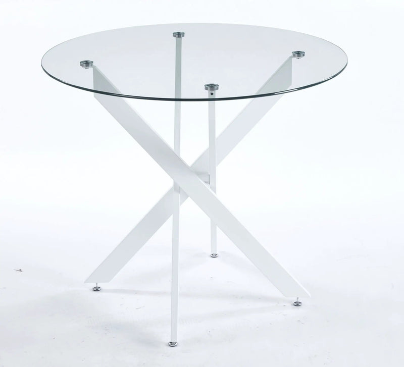 Dining Table With Cross Metal Leg And Tempered Glass, Modern Space Saving Kitchen Table For Living Room by HouseOfZazla